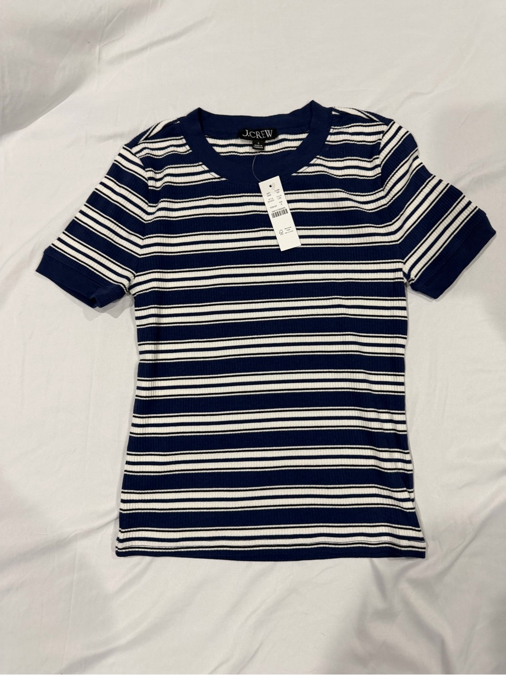 J.Crew Navy, Black, and White Striped Ribbed Tee